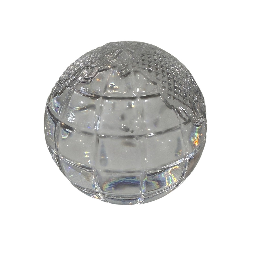 Waterford Crystal Globe Paperweight Etched World Map Desk Accessory 3 inch